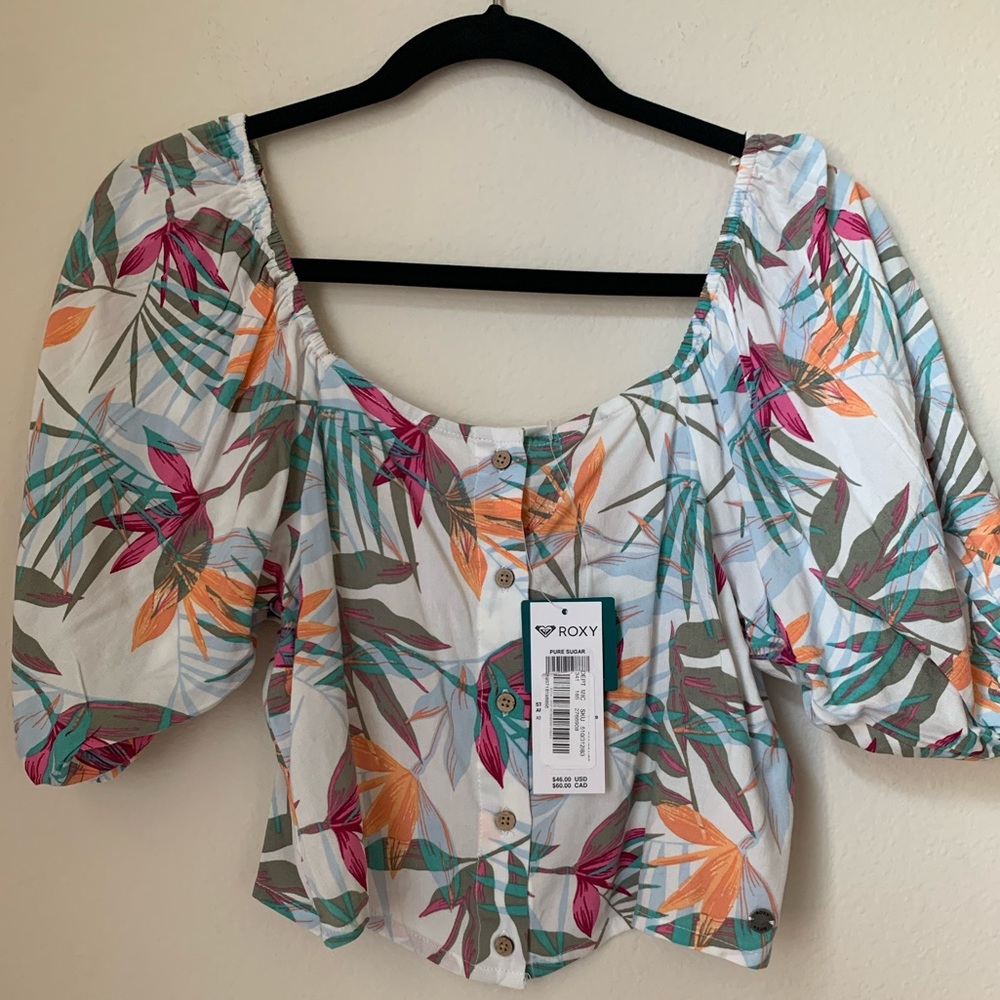 NWT- Roxy pure sugar crop top white floral - size XS - Picture 5 of 10